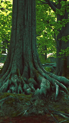 close-up shot of the roots of a large tree in a forest