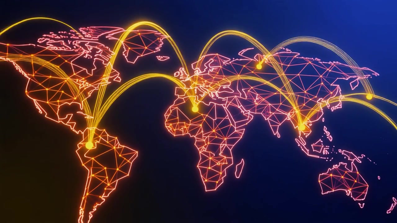 Digital World Map with Global Network Connections