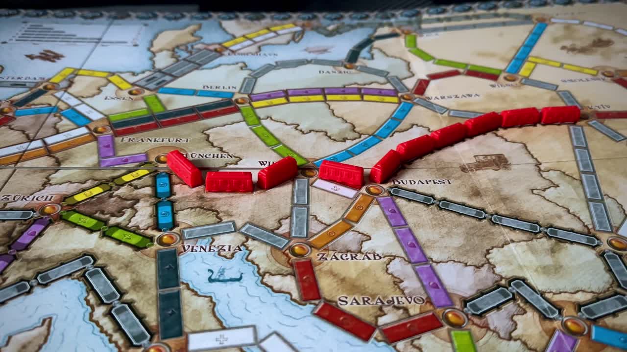 primer plano del mapa del juego de mesa ticket to ride europe