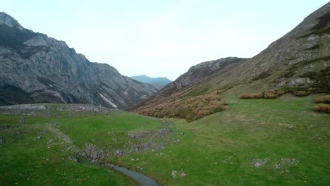 Alpine lake in the mountains of Asturias and Leon, Aerial