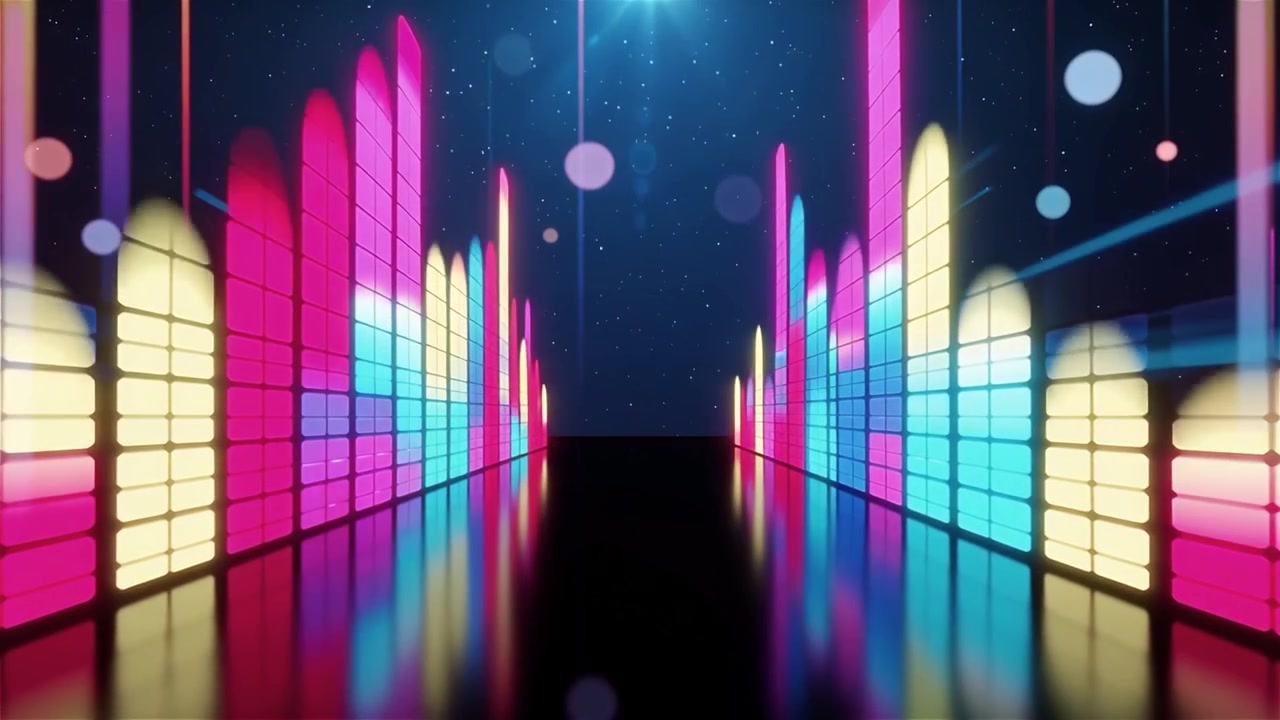 Futuristisk regnbuefarvet neon musik equalizer visualisering baggrund.