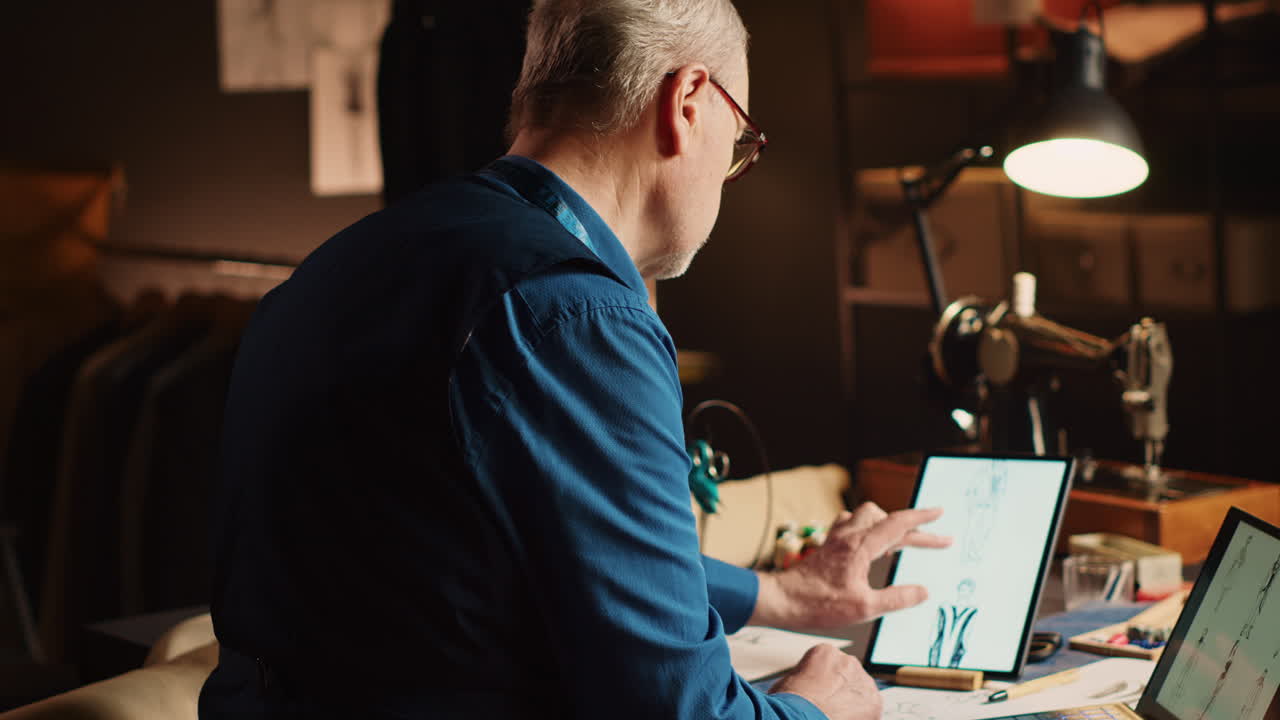 diseñador masculino usando portátil y tableta