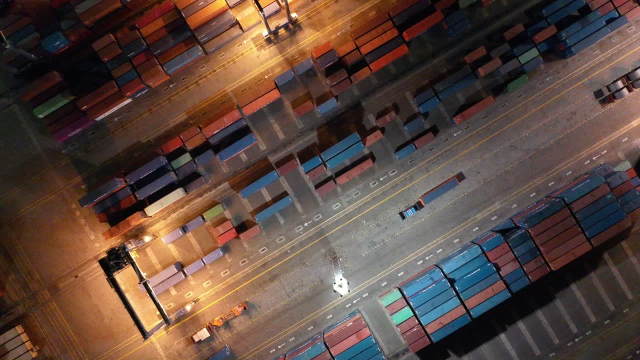 Nighttime Aerial View of a Container Terminal