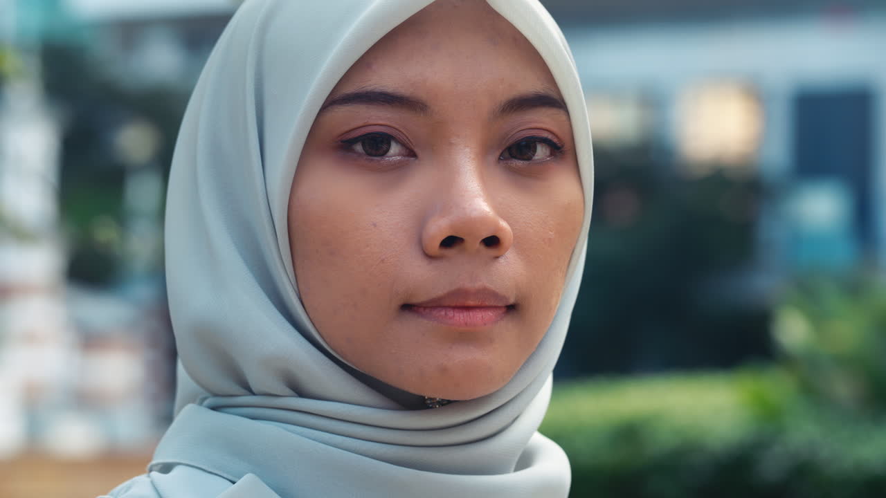 Close-up Portrait of a Young Woman in Hijab | Premium Stock Video Footage