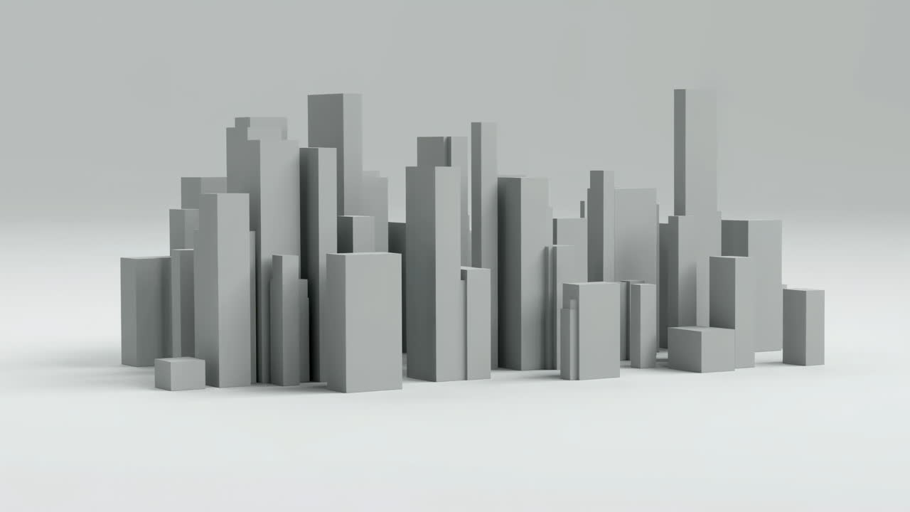 Geometrisches abstraktes Stadtmodell mit rotierender Kamera
