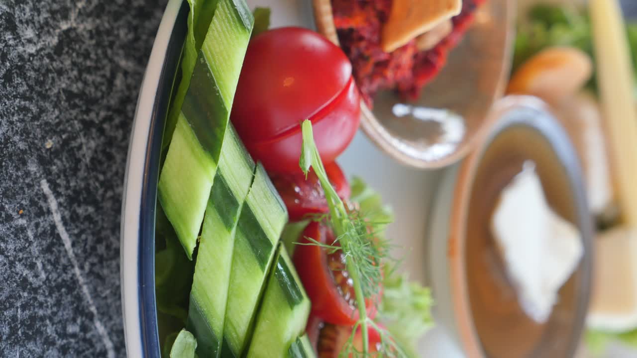 Fresh Salad with Cucumber, Tomato, and Dill
