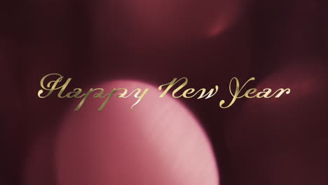 Animation-of-happy-new-year-text-over-pink-spots-of-light-background