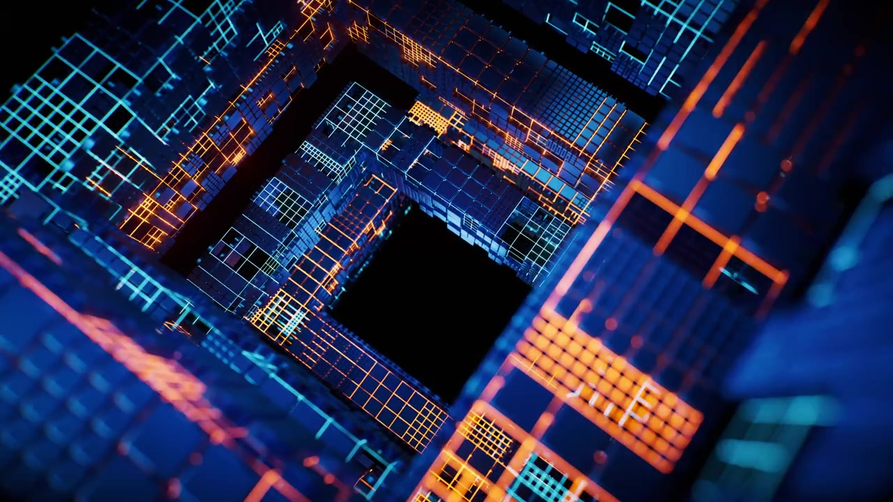 Glødende teknologiske gitterlinjer baggrund, 3D-gengivelse