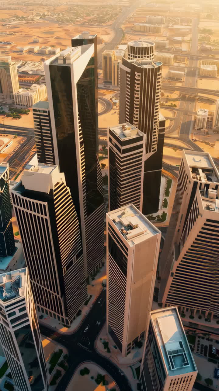 Aerial view of a modern cityscape at golden hour | Premium Stock Video ...