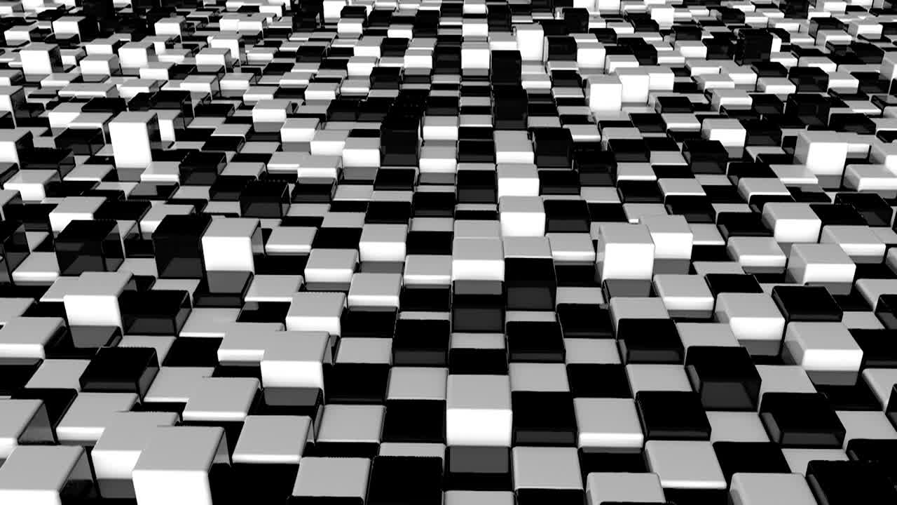 movimiento de cubos. fondo futurista con cubos blancos y negros. cubos con reflexión
