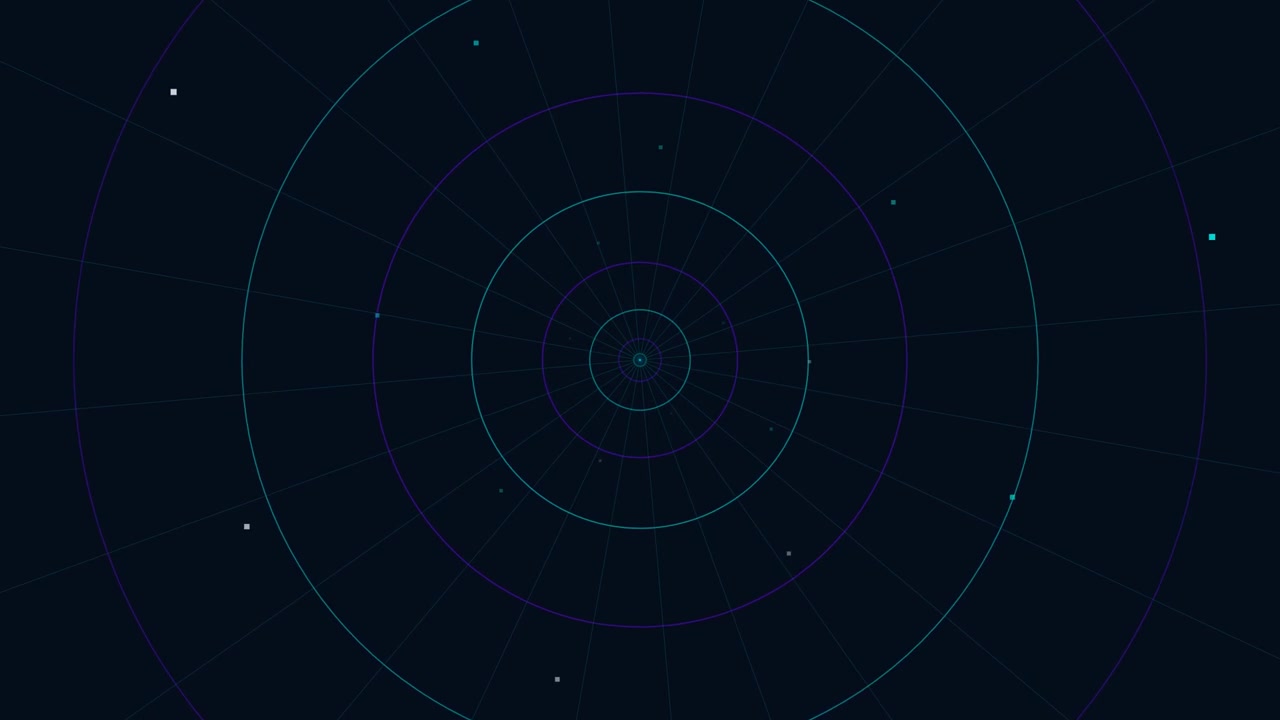 Animazione astratta di griglia radar digitale con particelle fluttuanti