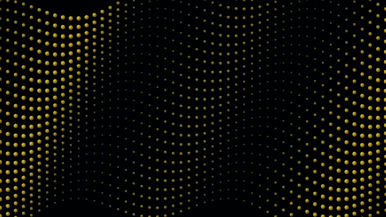 Abstract Golden Dots Moving in Wavy Patterns on Black Background