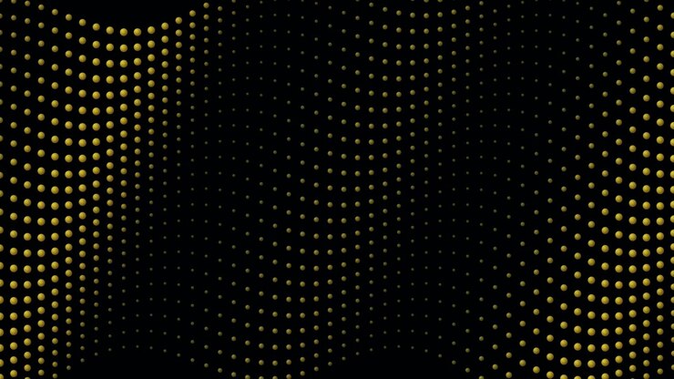 Abstract Golden Dots Moving in Wavy Patterns on Black Background