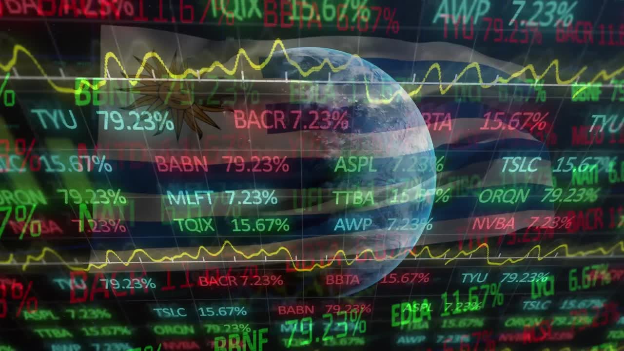 블랙 배경에 아르헨티나의  ⁇ 발 위에 지구, 그래프 및 데이터 처리의 애니메이션