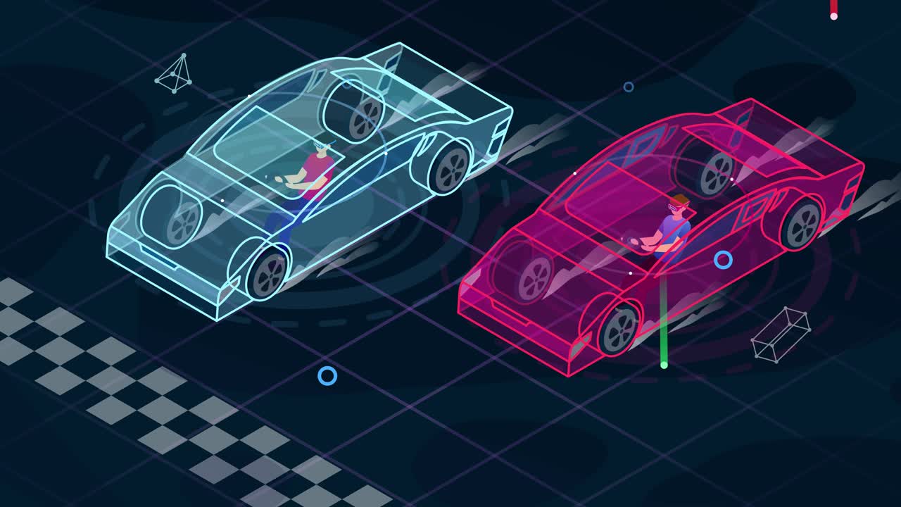 Premium stock video - Vr car racing 2d flat animation 4k