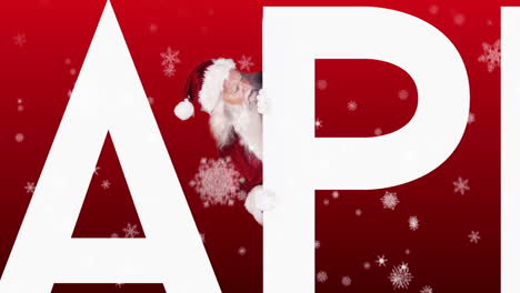 Santa-peeking-around-happy-holidays-on-festive-background