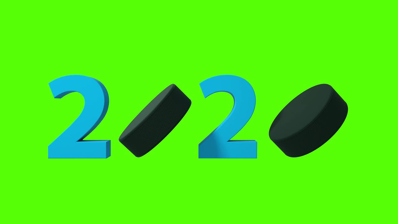 Sfondo di design 2020 con disco da hockey su ghiaccio su Green Screen. 4K