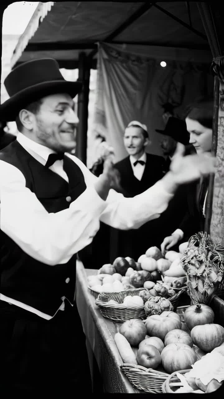 Vintage Black and White Street Market Scene