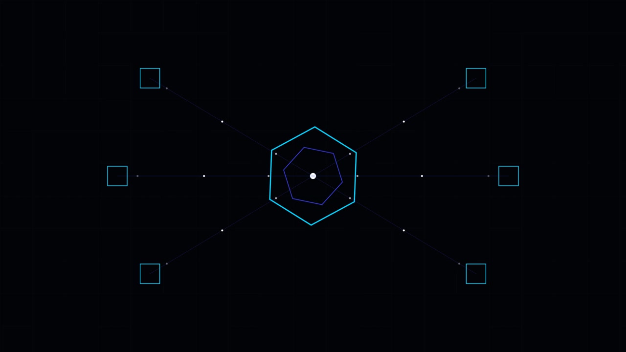 Animação Abstrata de Rede Digital Hexagonal em Fundo Preto