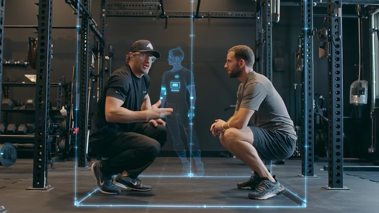 Fitness training session with virtual coaching in gym