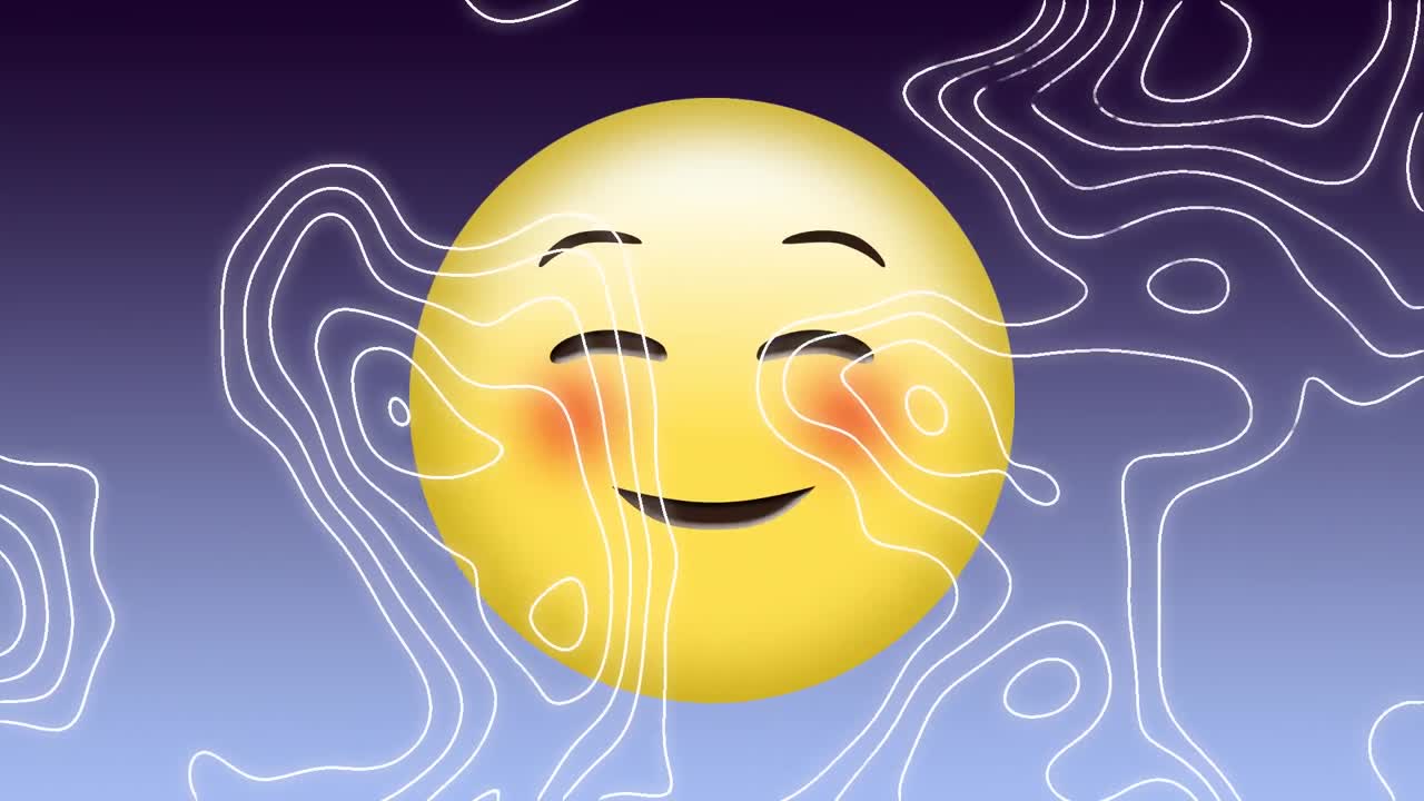 animación del icono de emoji sonriente sobre un fondo púrpura