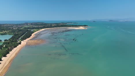 aerial panoramic shot of kinmen island, 金門, quemoy, with city and scenery during sunny day, tawan