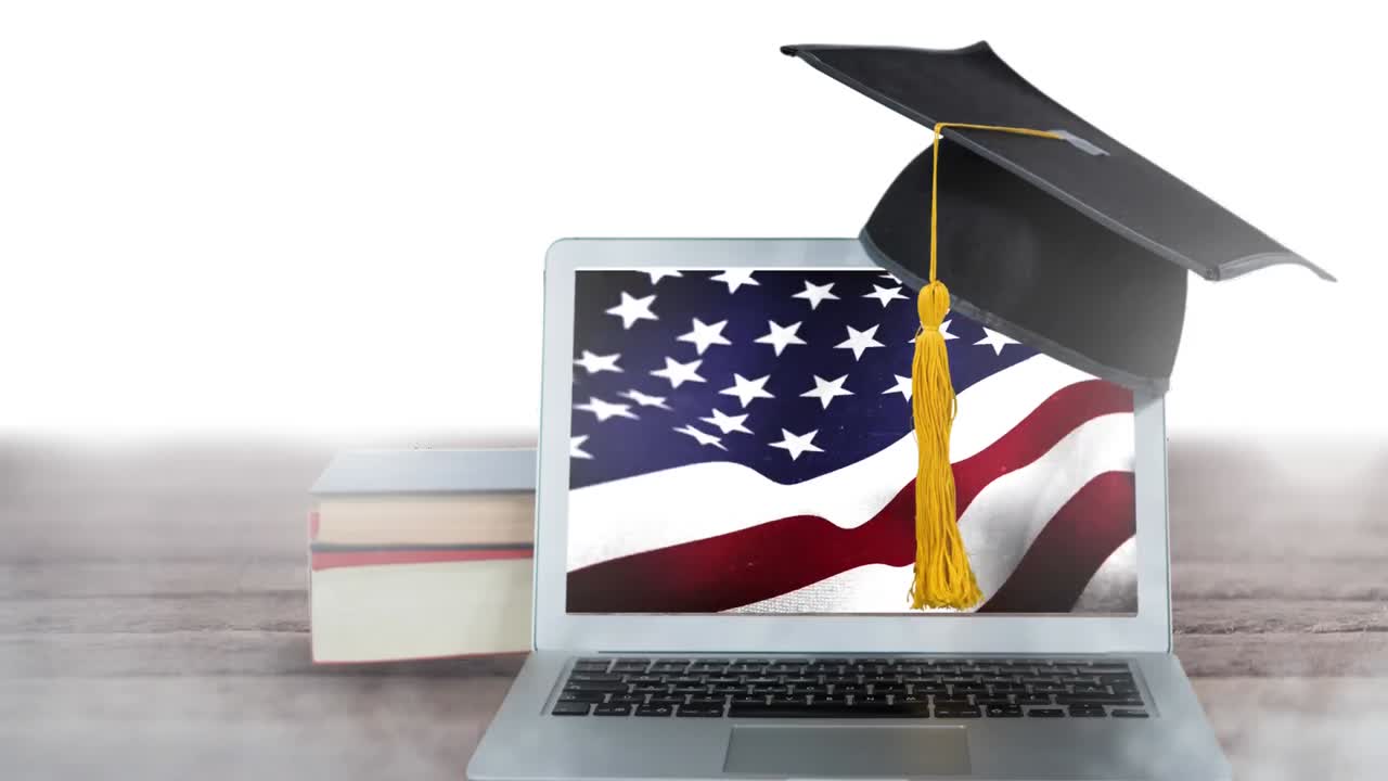 portátil que muestra la bandera estadounidense