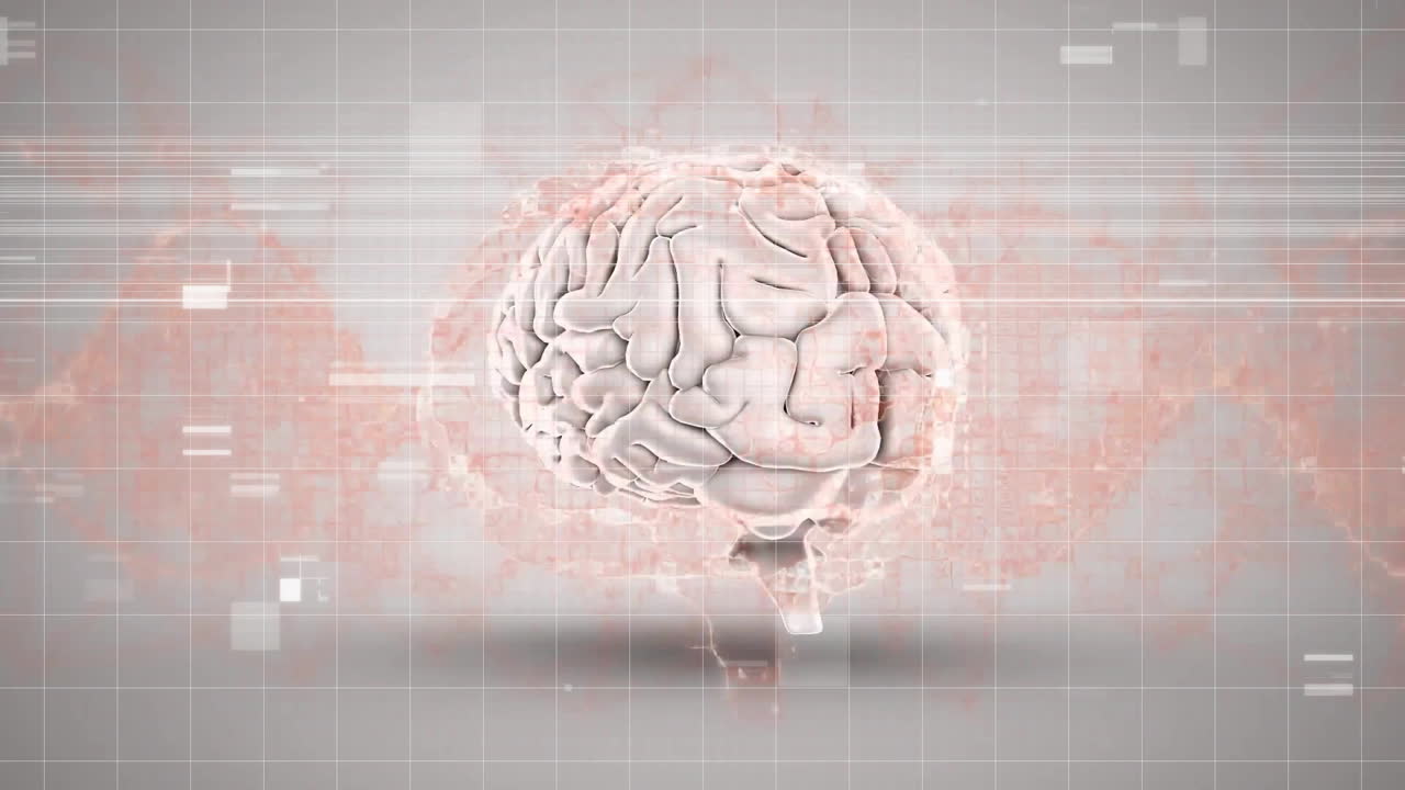animación de interferencia sobre el cerebro digital y la cadena de adn en fondo blanco