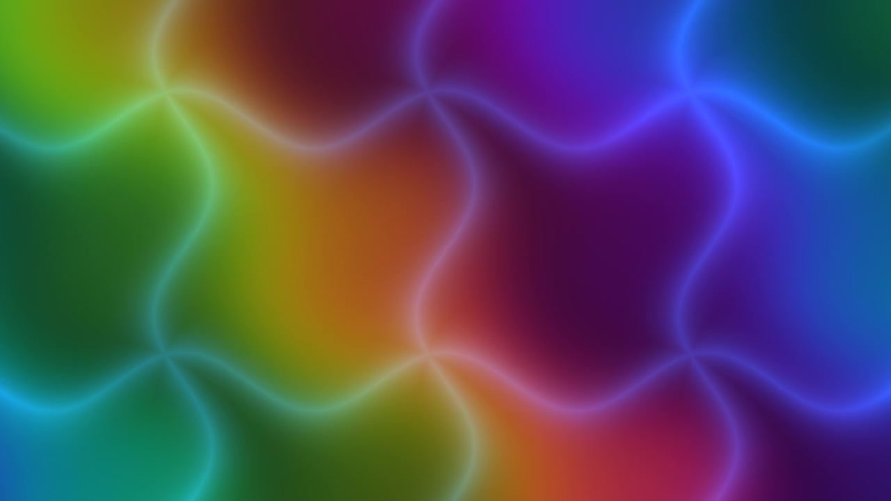 Sfondo a onda di seta arcobaleno caratterizzato da curve delicatamente luminose e sfumature di verde, blu, viola, rosa e arancione mescolate in una composizione astratta a schermo intero