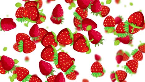 animated strawberries raining down on white backdrop