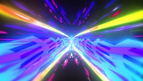 Animation-of-colourful-tunnel-moving-over-black-background