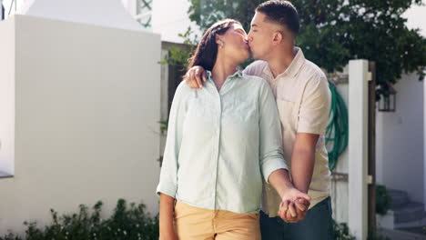 holding hands, kiss and a couple at a home