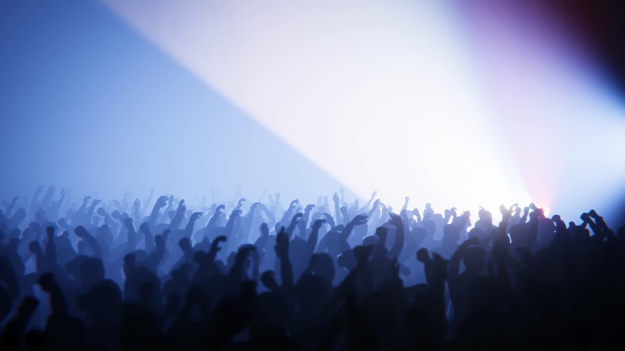 Sagome di persone che ballano a un vivace party concerto