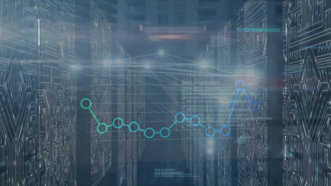 Digital Data Graph Overlaying Server Room Infrastructure