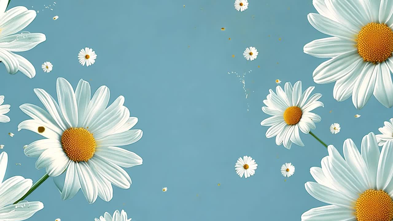 margaritas blancas sobre un fondo azul