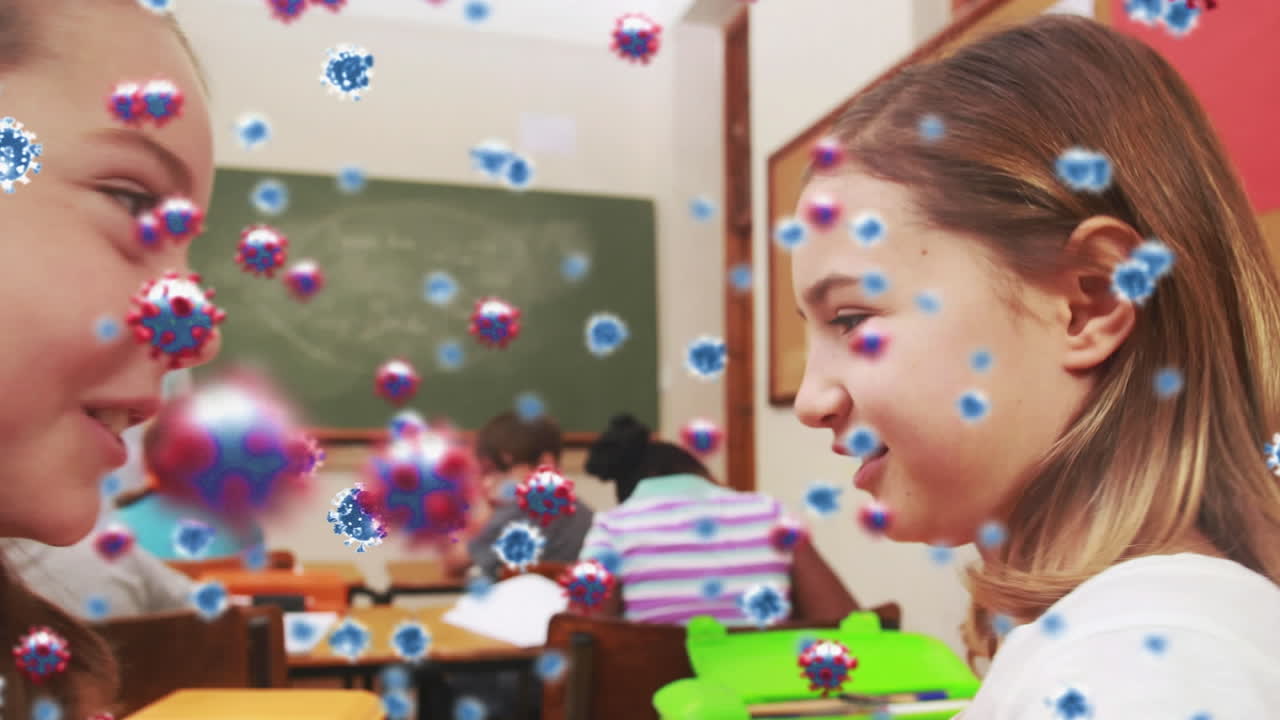 animación de células de coronavirus sobre el aprendizaje de los escolares