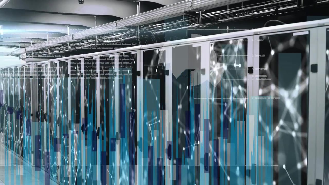Animation of data processing over server room