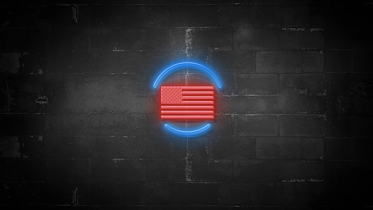 bandera de los ee.uu. en un letrero de neón parpadeante en resolución 4k