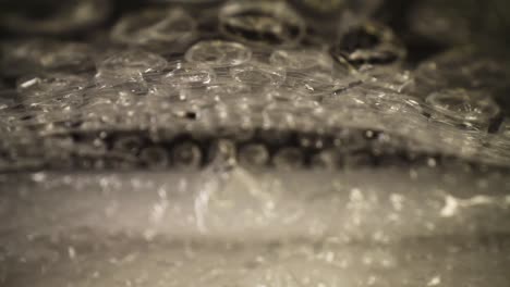 pulling out of a bubble wrap bag, top of the bag moves slightly, focused on the top third of the bag