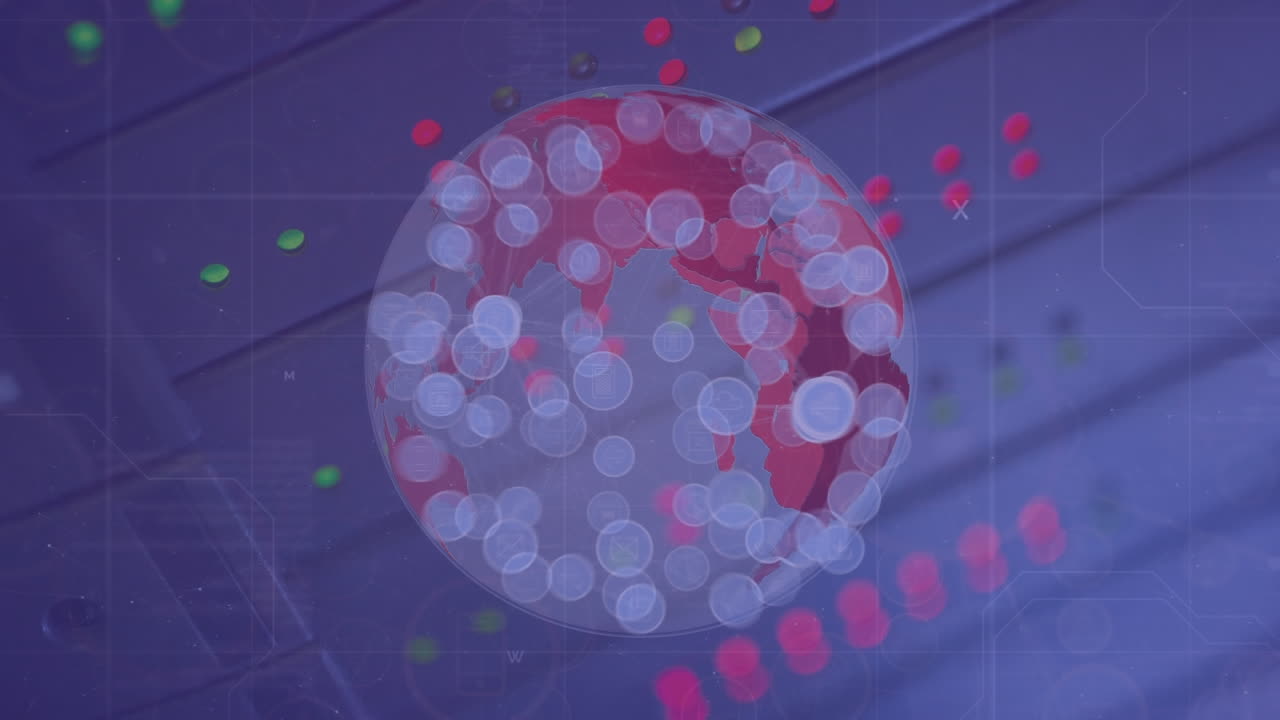 전 세계에 있는 아이콘과 연결된 네트워크의 애니메이션