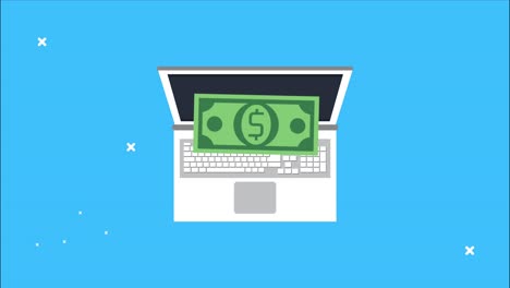 portátil con billetes dólares tecnología de comercio electrónico