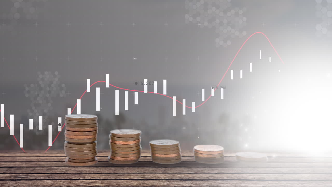 동전 스택에 대한 금융 데이터 처리의 애니메이션