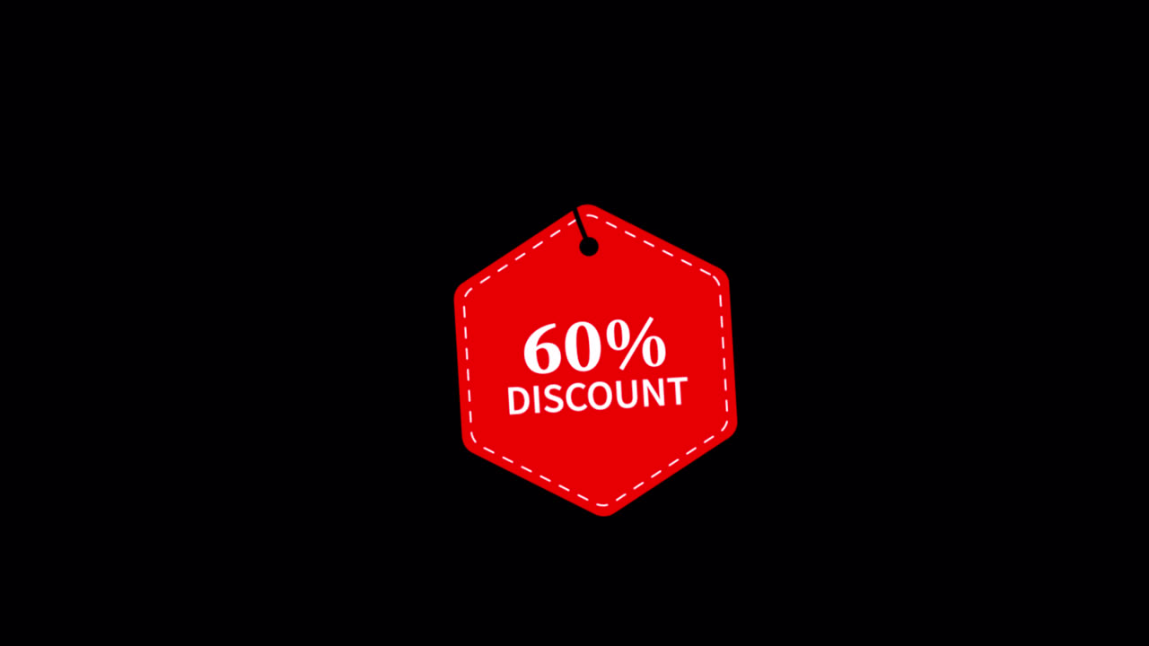 Etichetta di sconto esagonale rossa del 60% su sfondo nero