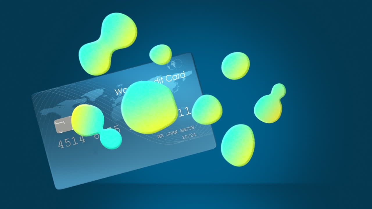 animación de una mancha colorida sobre una tarjeta bancaria