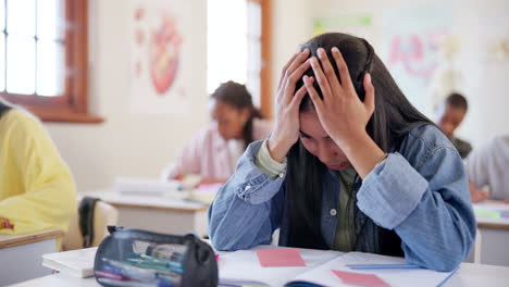 high school, classroom students and girl stress