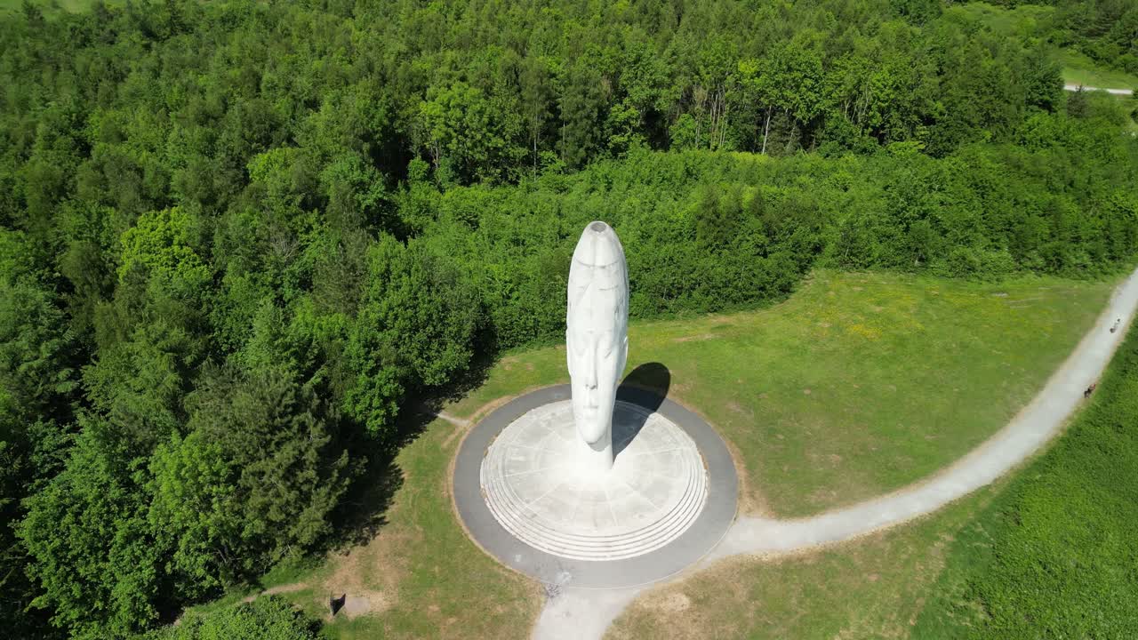 The mesmerizing Dream sculpture, St Helens - UK. Drone slow rotate around face