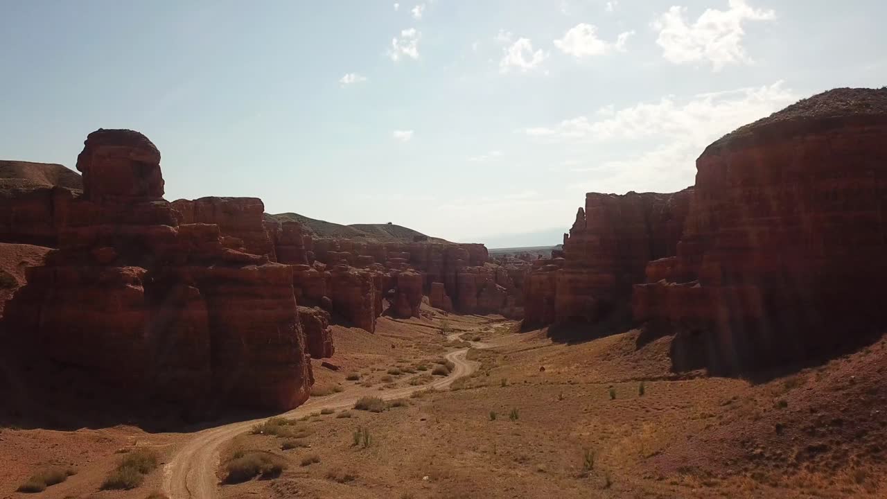 Drone footage of beautiful sandstone canyon in Kazakhstan