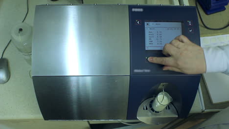 milk analysis. analysis of milk sample on laboratory equipment.