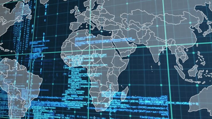 Animation of data processing over world map