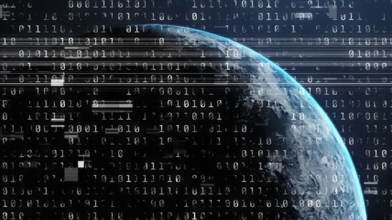 Animation of binary coding over planet earth